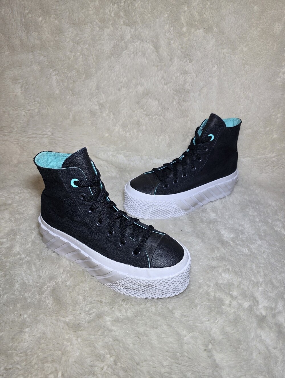 Converse All Star Lift 2X Platform High Top Black Aqua Size 5 US Womens